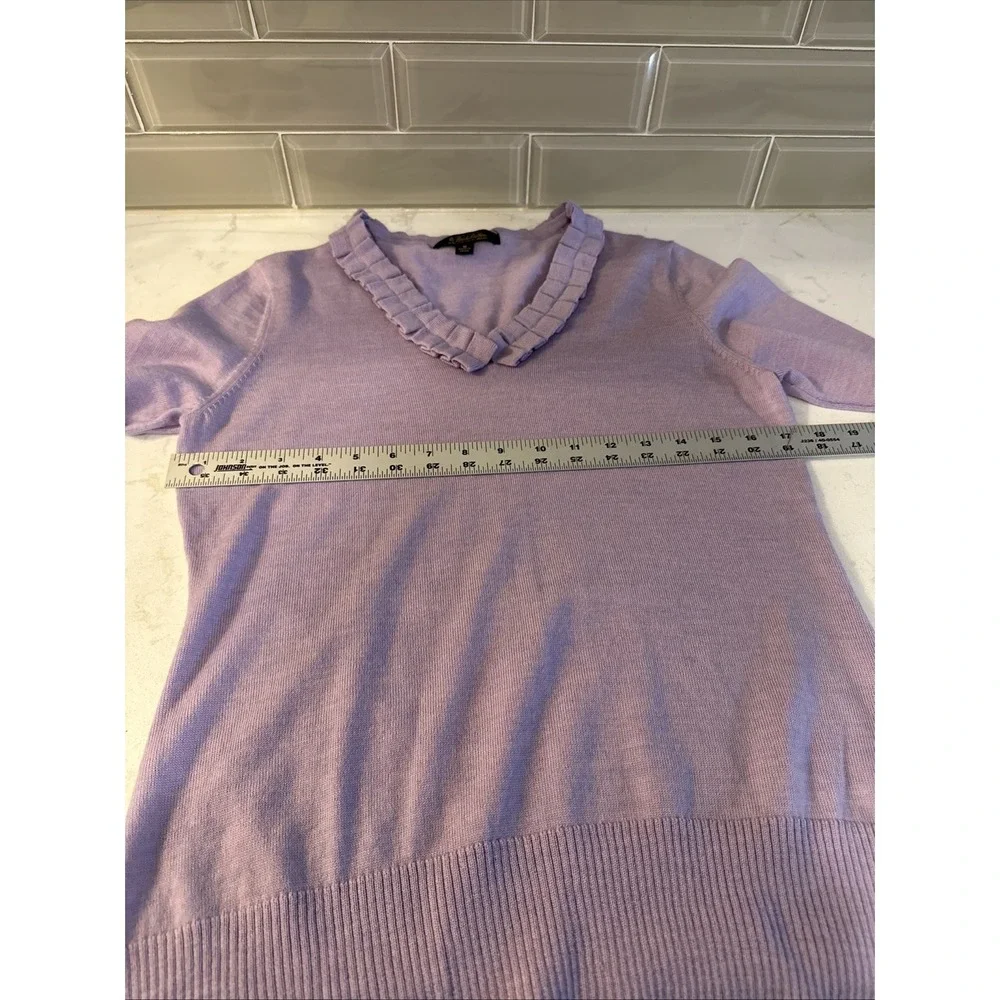 Brooks Brothers women's purple merino wool‎ ruffled V-neck sweater Size Medium